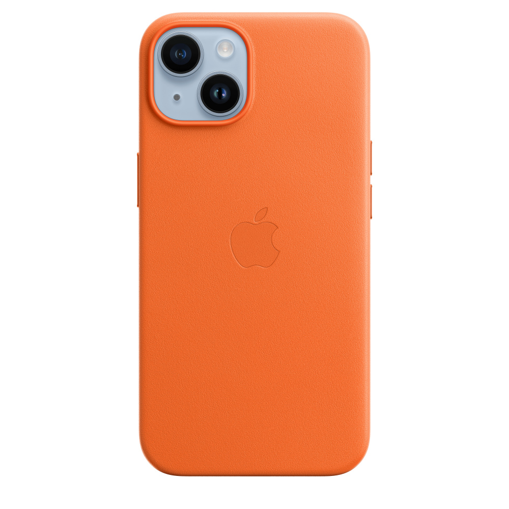 Кожаный чехол для iPhone 14 Оранжевый