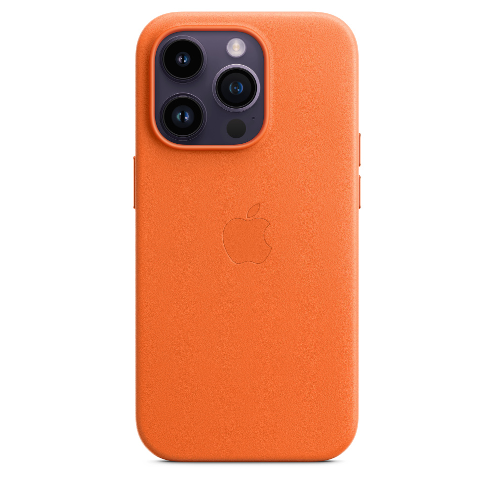 Кожаный чехол для iPhone 14 Pro Оранжевый